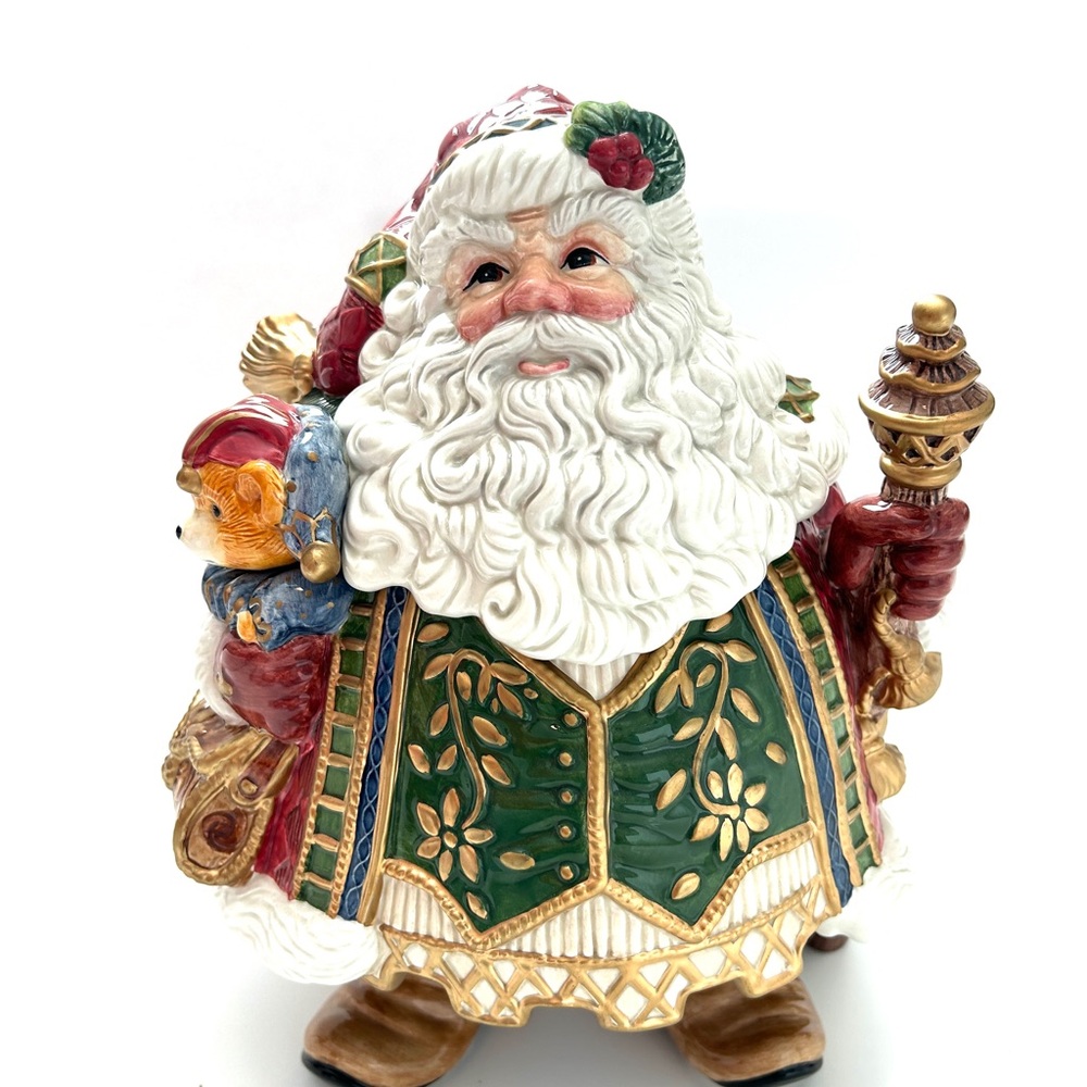 Fitz and Floyd Santa Figurine with Green and Gold Details